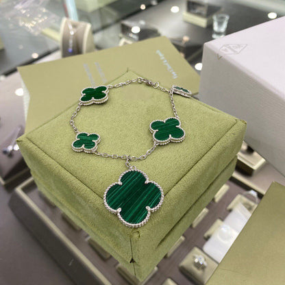 [Marins]CLOVER 5 MOTIFS SIVLER MALACHITE BRACELET