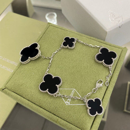 [Marins]CLOVER 5 MOTIFS SIVLER ONYX BRACELET