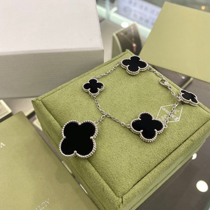 [Marins]CLOVER 5 MOTIFS SIVLER ONYX BRACELET
