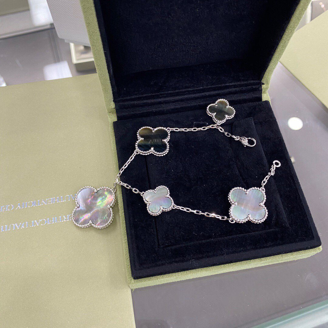 [Marins]CLOVER 5 MOTIFS SIVLER DARK MOP BRACELET