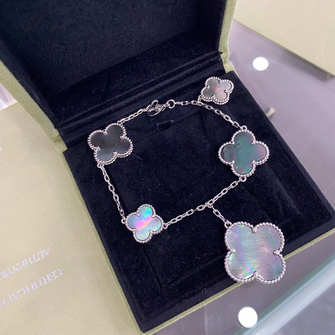 [Marins]CLOVER 5 MOTIFS SIVLER DARK MOP BRACELET