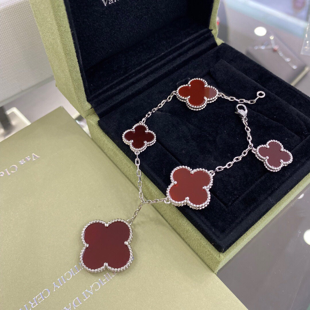 [Marin-Jewelry]CLOVER 5 MOTIFS SIVLER CARNELIAN BRACELET