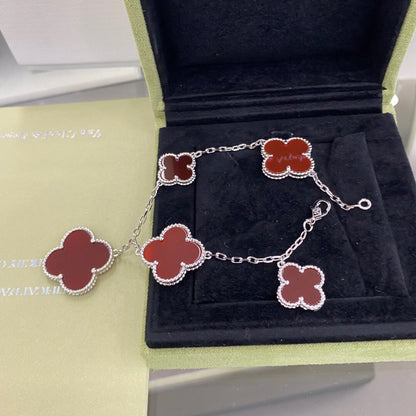 [Marins]CLOVER 5 MOTIFS SIVLER CARNELIAN BRACELET