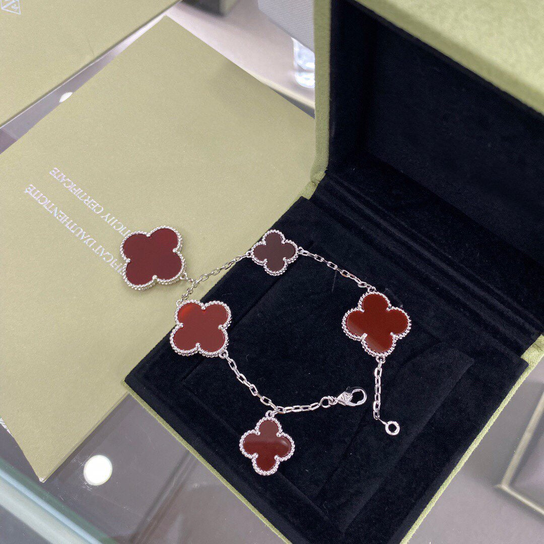 [Marins]CLOVER 5 MOTIFS SIVLER CARNELIAN BRACELET