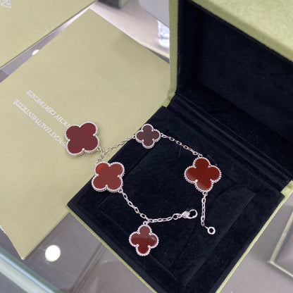 [Marins]CLOVER 5 MOTIFS SIVLER CARNELIAN BRACELET