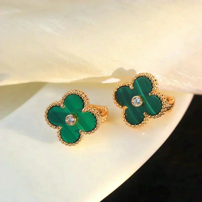 [Marins]CLOVER MEDIUM 1 MOTIFS MALACHITE DIAMOND EARRINGS