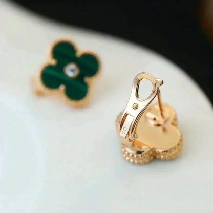 [Marins]CLOVER MEDIUM 1 MOTIFS MALACHITE DIAMOND EARRINGS
