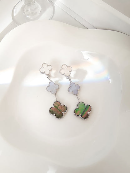 [Marins]CLOVER 3 MOTIFS CHALCEDONY DARK MOP SILVER EARRINGS