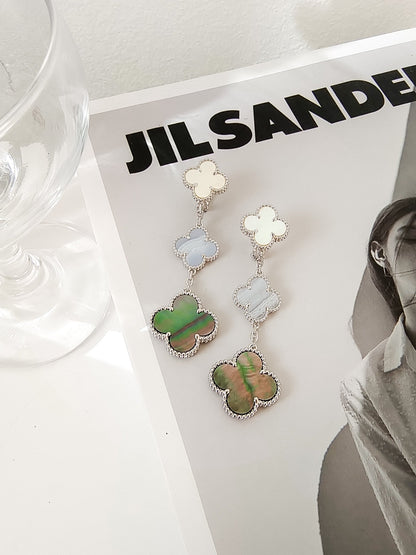 [Marins]CLOVER 3 MOTIFS CHALCEDONY DARK MOP SILVER EARRINGS