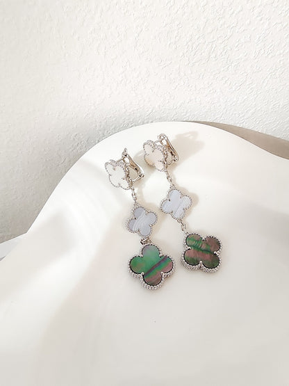 [Marins]CLOVER 3 MOTIFS CHALCEDONY DARK MOP SILVER EARRINGS