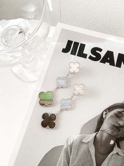 [Marins]CLOVER 3 MOTIFS CHALCEDONY DARK MOP SILVER EARRINGS