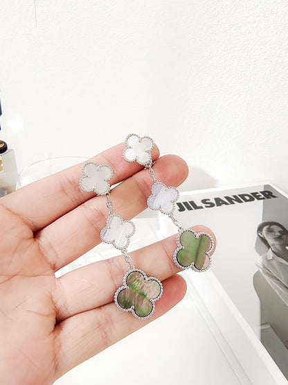 [Marins]CLOVER 3 MOTIFS CHALCEDONY DARK MOP SILVER EARRINGS