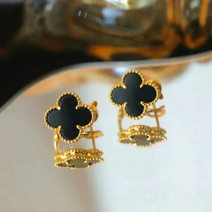 [Marins]CLOVER MEDIUM 1 MOTIFS  ONYX STUD EARRINGS