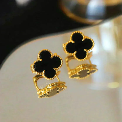 [Marins]CLOVER MEDIUM 1 MOTIFS  ONYX STUD EARRINGS