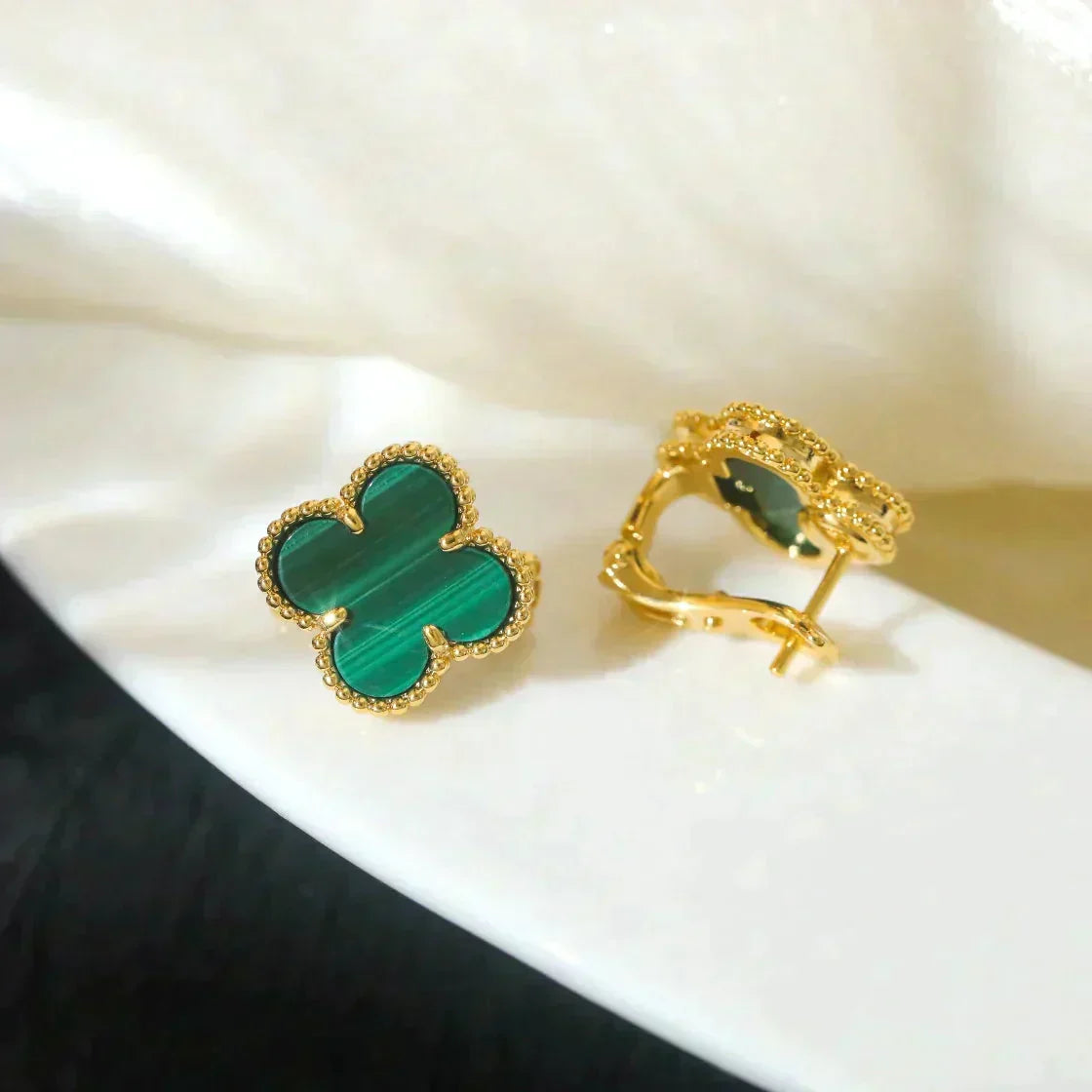 [Marins]CLOVER MEDIUM 1 MOTIFS MALACHITE  EARRINGS