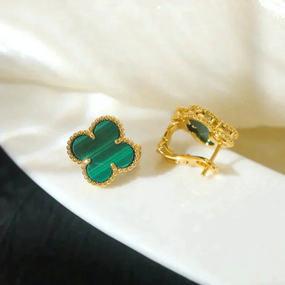 [Marins]CLOVER MEDIUM 1 MOTIFS MALACHITE  EARRINGS