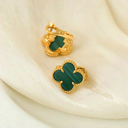 [Marin-Jewelry]CLOVER MEDIUM 1 MOTIFS MALACHITE  EARRINGS