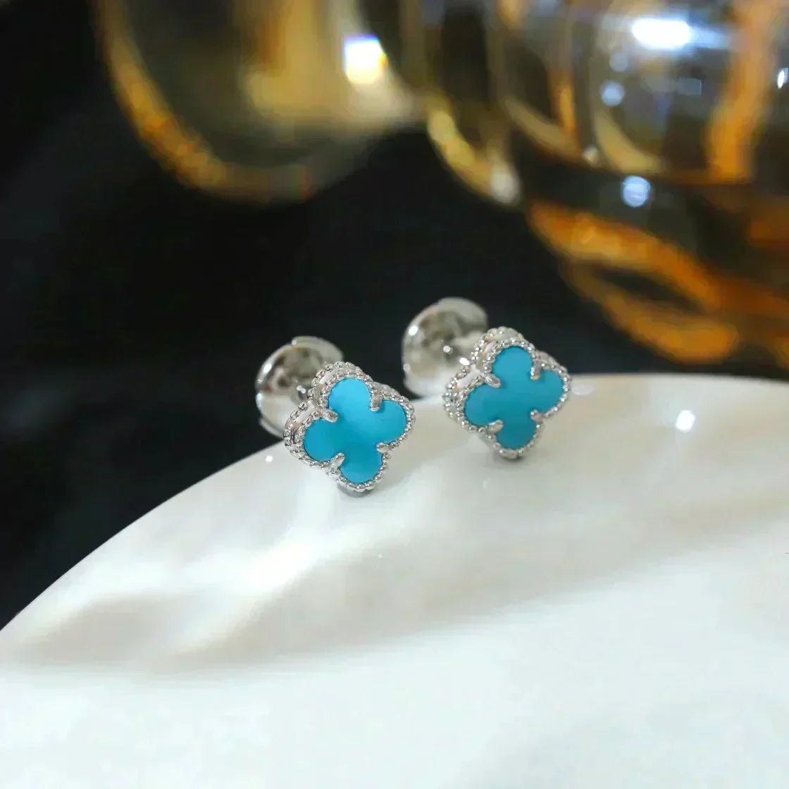 [Marins]CLOVER MINI 9.5MM ONYX STUD EARRINGS SILVER