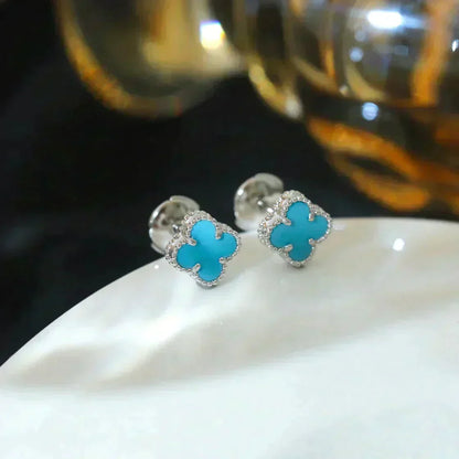 [Marins]CLOVER MINI 9.5MM ONYX STUD EARRINGS SILVER