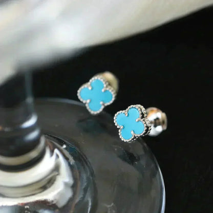 [Marins]CLOVER MINI 9.5MM ONYX STUD EARRINGS SILVER