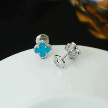 [Marins]CLOVER MINI 9.5MM ONYX STUD EARRINGS SILVER