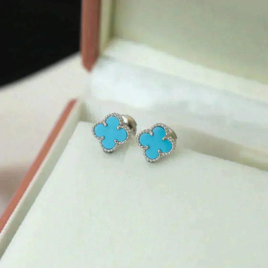 [Marins]CLOVER MINI 9.5MM ONYX STUD EARRINGS SILVER