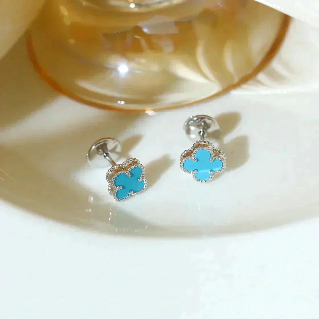 [Marins]CLOVER MINI 9.5MM ONYX STUD EARRINGS SILVER