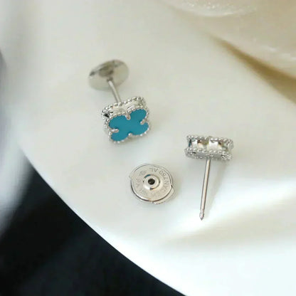 [Marins]CLOVER MINI 9.5MM ONYX STUD EARRINGS SILVER