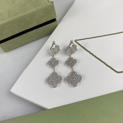 [Marins]CLOVER 3 MOTIF DIAMOND SILVER DROP EARRINGS