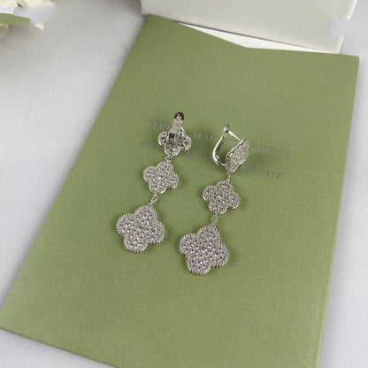 [Marins]CLOVER 3 MOTIF DIAMOND SILVER DROP EARRINGS