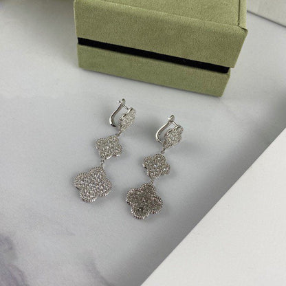 [Marins]CLOVER 3 MOTIF DIAMOND SILVER DROP EARRINGS
