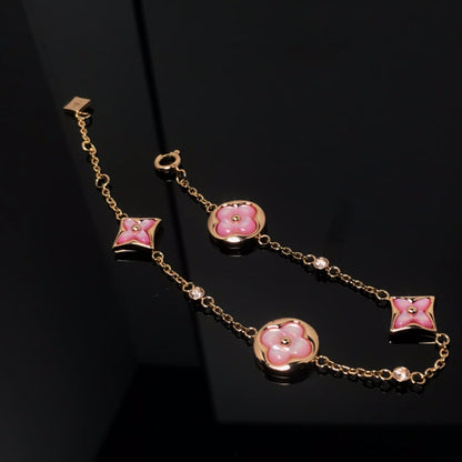 [Marins]STAR AND SUN 4 MOTIF PINK MOP PINK GOLD BRACELET