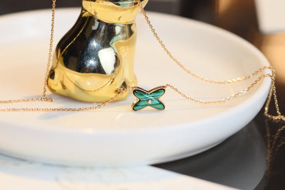 [Marins]JEUX MALACHITE 1 DIAMOND PINK GOLD NECKLACE