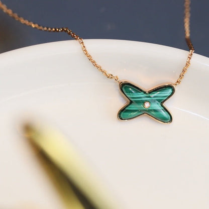 [Marins]JEUX MALACHITE 1 DIAMOND PINK GOLD NECKLACE