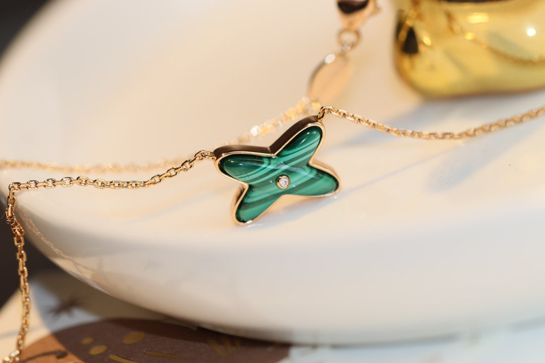 [Marins]JEUX MALACHITE 1 DIAMOND PINK GOLD NECKLACE