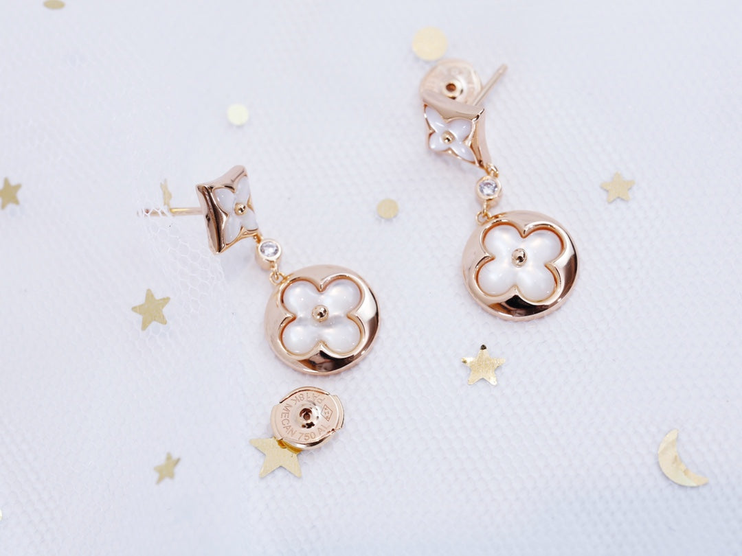 [Marins]STAR AND SUN PINK GOLD MOP DROP EARRINGS