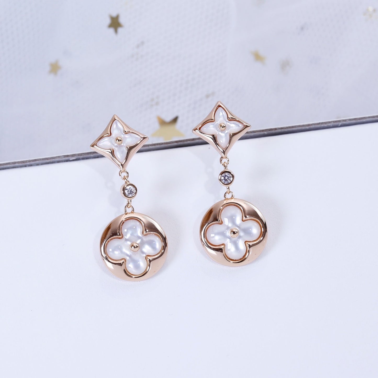 [Marins]STAR AND SUN PINK GOLD MOP DROP EARRINGS