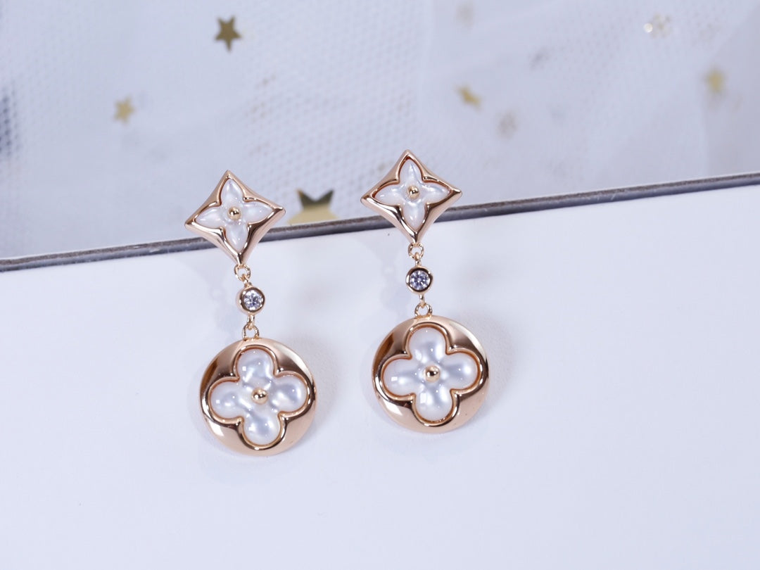 [Marins]STAR AND SUN PINK GOLD MOP DROP EARRINGS