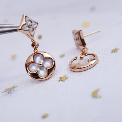 [Marins]STAR AND SUN PINK GOLD MOP DROP EARRINGS
