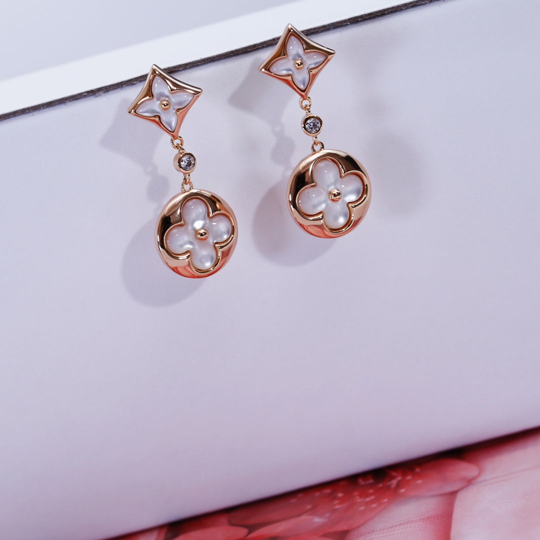 [Marins]STAR AND SUN PINK GOLD MOP DROP EARRINGS