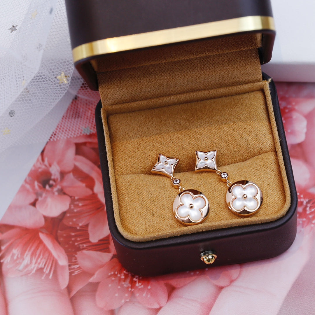 [Marins]STAR AND SUN PINK GOLD MOP DROP EARRINGS