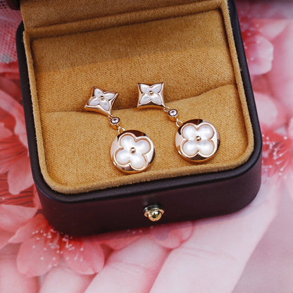 [Marins]STAR AND SUN PINK GOLD MOP DROP EARRINGS