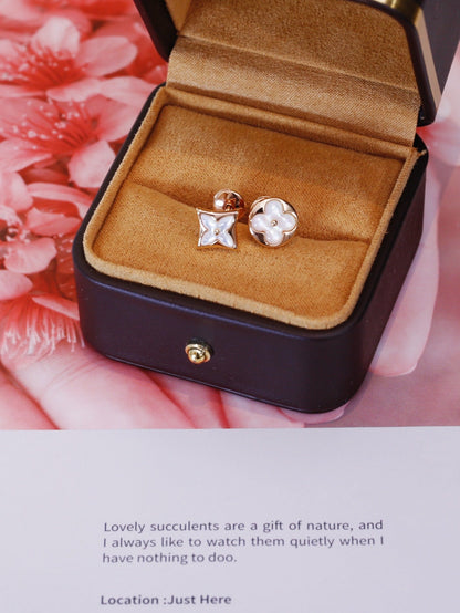 [Marins]STAR AND SUN PINK GOLD MOP STUD EARRINGS