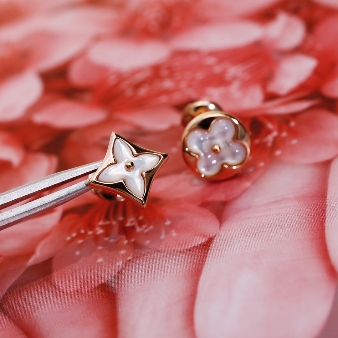 [Marins]STAR AND SUN PINK GOLD MOP STUD EARRINGS