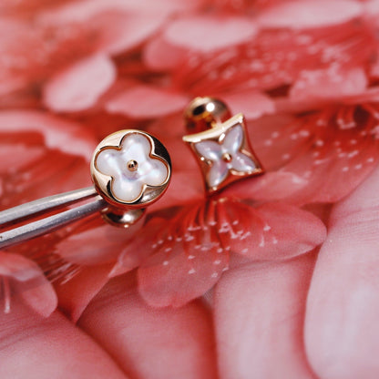 [Marins]STAR AND SUN PINK GOLD MOP STUD EARRINGS