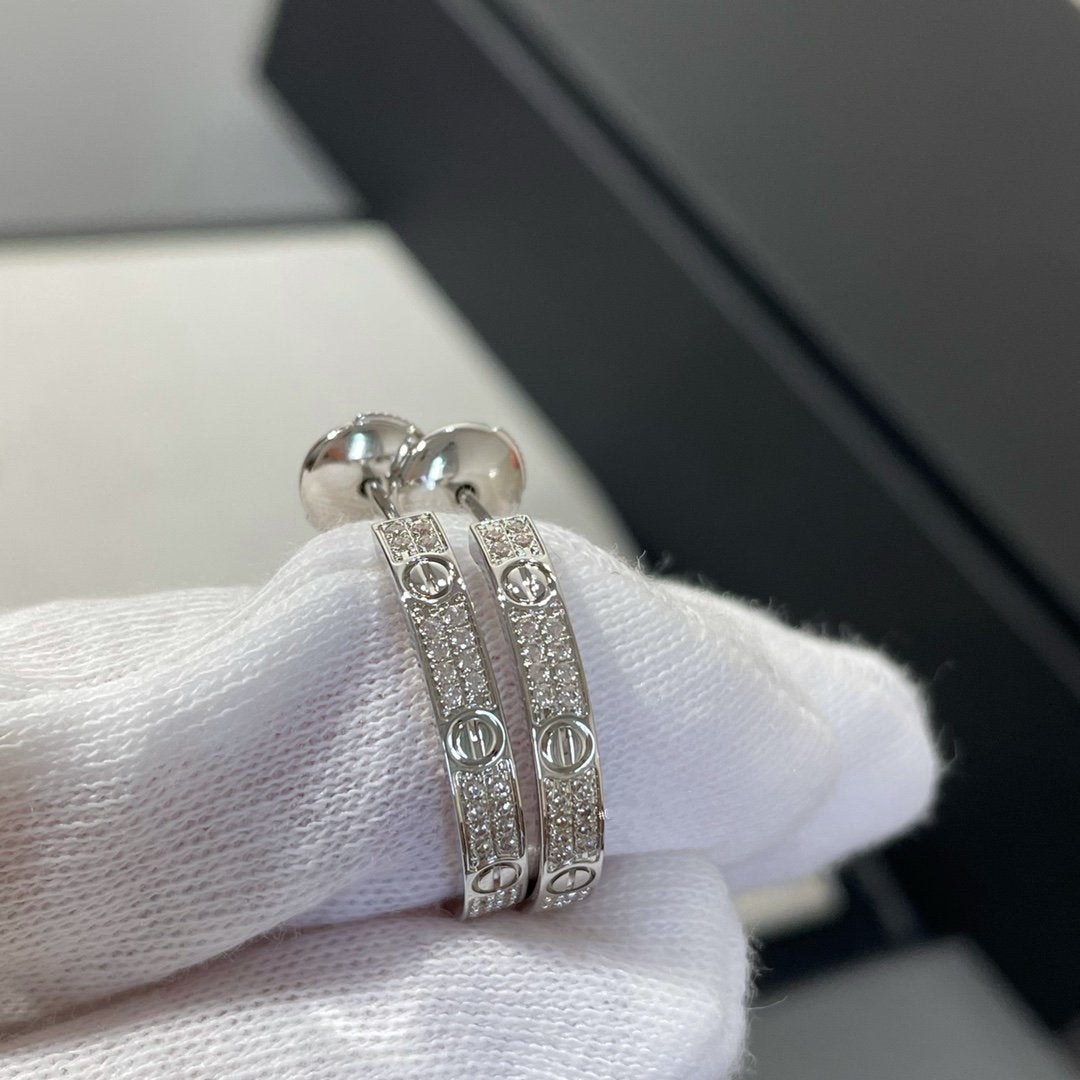 [Marins]LOVE DIAMOND SILVER HOOP EARRINGS