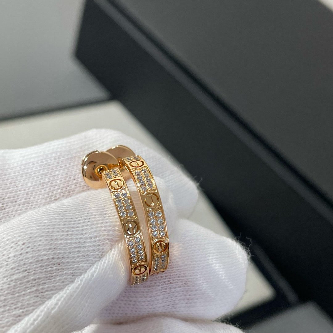 [Marins]LOVE DIAMOND PINK GOLD HOOP EARRINGS