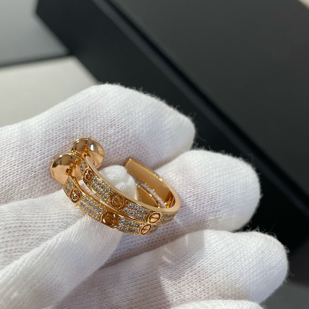 [Marins]LOVE DIAMOND PINK GOLD HOOP EARRINGS