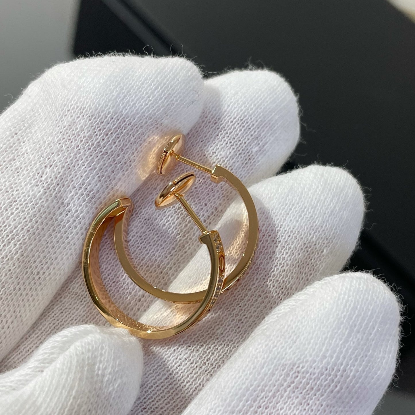 [Marins]LOVE DIAMOND PINK GOLD HOOP EARRINGS