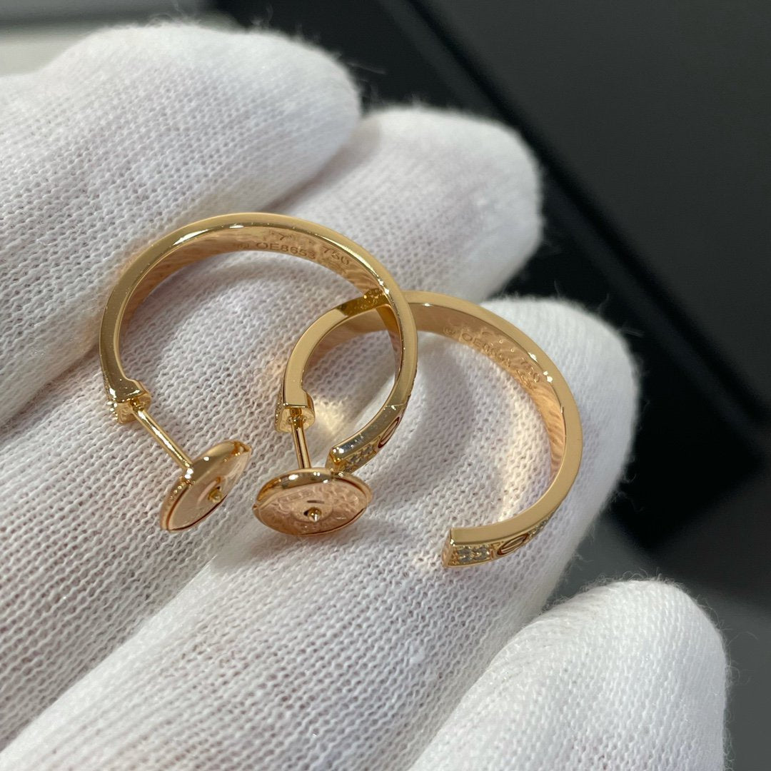 [Marins]LOVE DIAMOND PINK GOLD HOOP EARRINGS